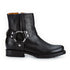 black leather (soft tumbled) moto boots with thunderbird hardware<span class='visuallyhidden'>; shopping help at 323-404-2959.</span>