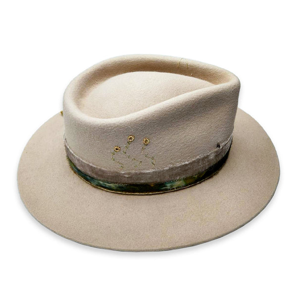 good vibrations, a classic felt fedora,<br>right profile <span class='visuallyhidden'>Text, phone 323-404-2959 for shopping assistance.</span>