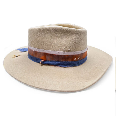 right side beauty includes a trio of rose gold rings, dragonfly burn, and hand-stitched wired and thread accents <span class='visuallyhidden'>Phone or text 323-404-2959 for shopping assistance</span>