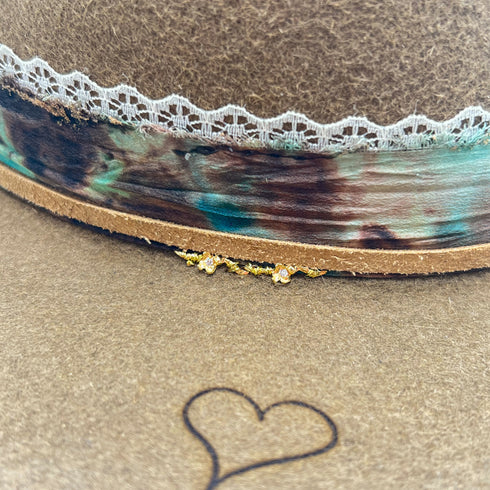 hat closeup of the diamond-kissed vine of yellow gold flowers (18k over sterling) <span class='visuallyhidden'>Call, text 323-404-2959 for shopping assistance</span>