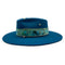 a Dominique Cohen classic felt fedora dressed in aquamarine, yellow gold, blackened sterling, and multi-dyed silks <span class='visuallyhidden'>Call, text 323-404-2959 for shop help.</span>