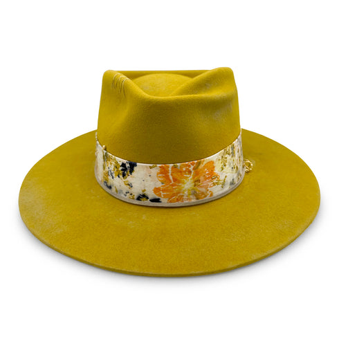 head-on view of her twist crown, pressed-flowers silk, and 18k gold plated jewelry <span class='visuallyhidden'>Text, call 323-404-2959 for shop help.</span>