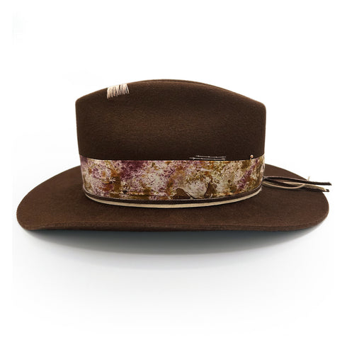 Dominique Cohen designer hat Hold the Vision left profile includes a rose gold hat pin<span class='visuallyhidden'>; shop help at 760-978-9297.</span>