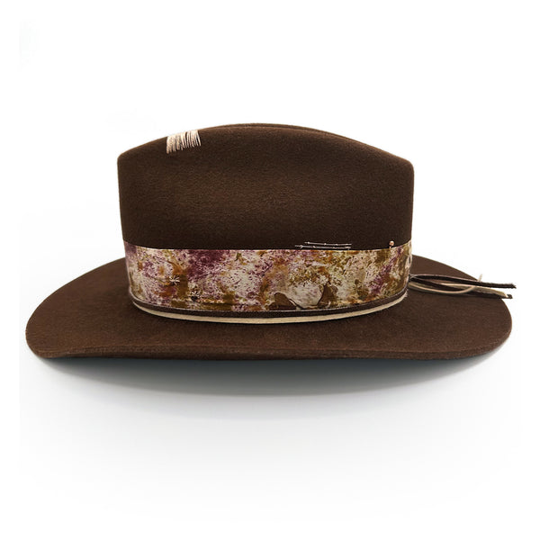 Dominique Cohen designer hat Hold the Vision left profile includes a rose gold hat pin<span class='visuallyhidden'>; shop help at 760-978-9297.</span>