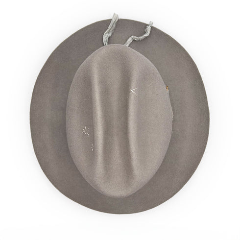 her double-pinch crown + hand-stitched accents from overhead<span class='visuallyhidden'>; shop help at 760-978-9297.</span>