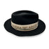 Free Bird, a designer black, crushable fedora by Dominique Cohen, left profile<span class='visuallyhidden'>; shop help at 760-978-9297.</span>