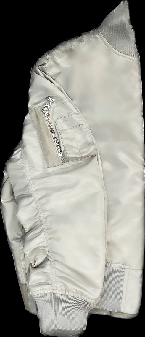 bomber jacket, in khaki, folded and without any custom embroidery <span class='visuallyhidden'>Call, text 323-404-2959 for shopping help.</span>