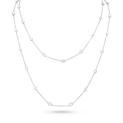 meticulously crafted mixed shapes bezel<br>diamond station necklace in 18k white gold <span class='visuallyhidden'>Text, call 323-404-2959 for shopping help.</span>