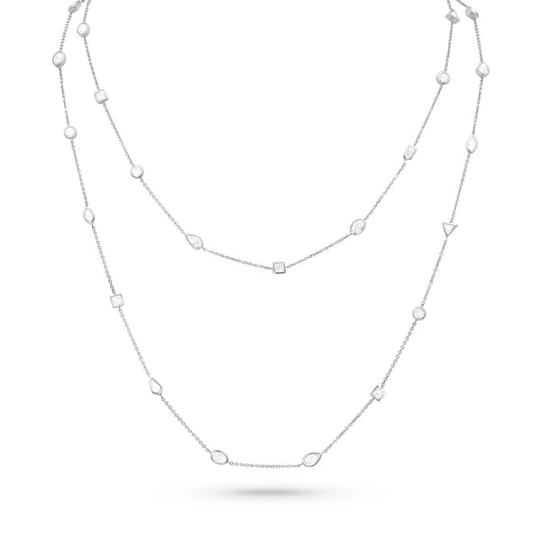 meticulously crafted mixed shapes bezel<br>diamond station necklace in 18k white gold <span class='visuallyhidden'>Text, call 323-404-2959 for shopping help.</span>
