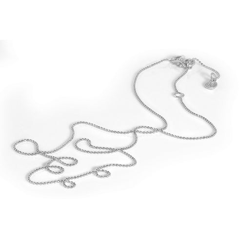 the 18k white gold delicate beaded chain with lobster clasp<br>and Dominique Cohen charm can be worn at 20, 21, 22 inch lengths <span class='visuallyhidden'>Text, phone 323-404-2959 for shopping assistance.</span>