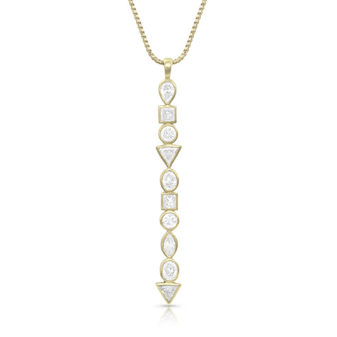 Dominique Cohen diamond mixed shapes bezels vertical bar pendant necklace in 18k yellow gold<span class='visuallyhidden'>; shopping help at 323-404-2959.</span>