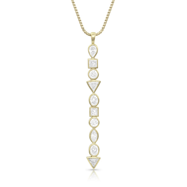 Dominique Cohen diamond mixed shapes bezels vertical bar pendant necklace in 18k yellow gold<span class='visuallyhidden'>; shopping help at 323-404-2959.</span>