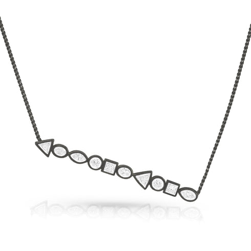 horizontal mixed shapes diamonds pendant necklace, in white diamonds and black gold <span class='visuallyhidden'>Call, text 323-404-2959 for shopping help.</span>