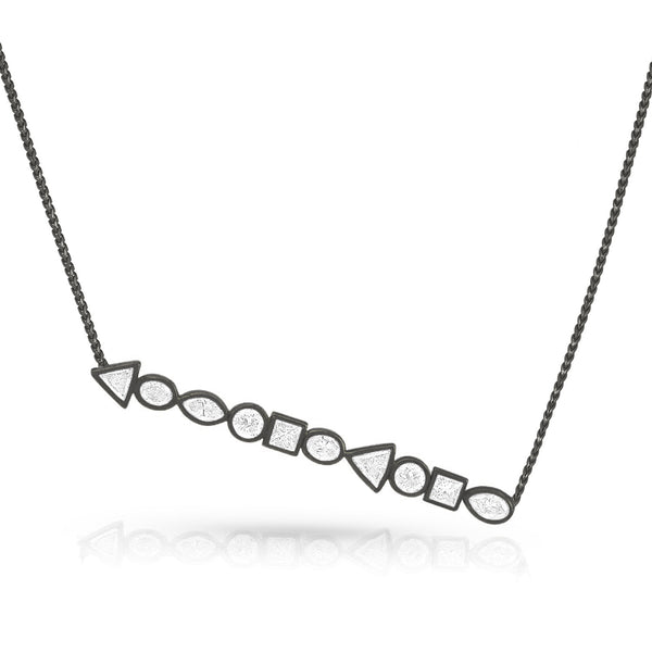 horizontal mixed shapes diamonds pendant necklace, in white diamonds and black gold <span class='visuallyhidden'>Call, text 323-404-2959 for shopping help.</span>