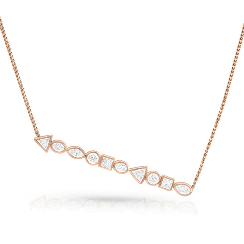 horizontal mixed shapes diamonds pendant necklace, in white diamonds and rose gold <span class='visuallyhidden'>Call, text 323-404-2959 for shopping help.</span>