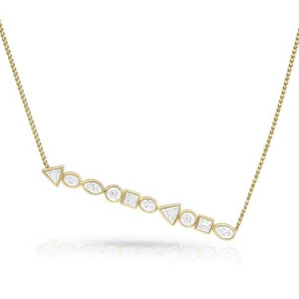 horizontal mixed shapes diamonds pendant necklace, in white diamonds and yellow gold <span class='visuallyhidden'>Call, text 323-404-2959 for shopping help.</span>