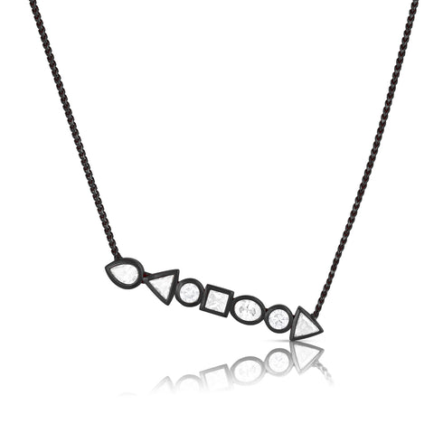 horizontal mixed shapes pendant necklace, petite version, in white diamonds and 18k balck gold <span class='visuallyhidden'>Call, text 323-404-2959 for shopping help.</span>