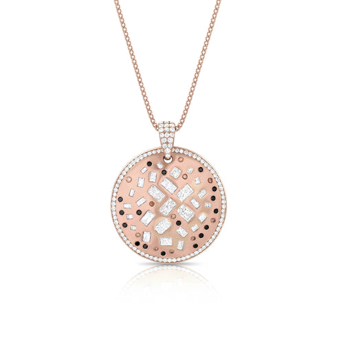 diamond confetti shield pendant necklace with white, champagne, and black diamonds <span class='visuallyhidden'>Call, text 323-404-2959 for shop help.</span>