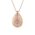 One of a kind teardrop shield pendant necklace, an artful array of pink, yellow, champagne, black, and white diamonds in 18k rose gold <span class='visuallyhidden'>; shop help at 760-978-9297.</span>