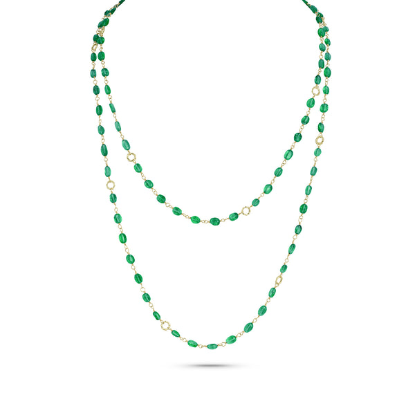 emerald cabochon, twist-link and feature link 18k gold layering necklace, 42in length<span class='visuallyhidden'>; shopping help at 323-404-2959.</span>
