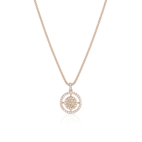 chic, architectural champagne diamond, white diamond<br>open halo pendant necklace <span class='visuallyhidden'>Call or text 323-404-2959 if you need shopping assistance.</span>