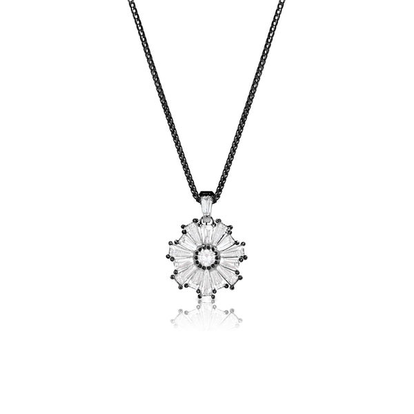 2.46ctw tapering diamond baguette pendant necklace<br>in 18K black gold; 15mm pendant diameter <span class='visuallyhidden'>Call, text 323-404-2959 for shopping assistance.</span>