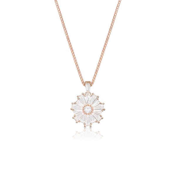 2.46ctw tapering diamond baguette pendant necklace<br>in 18K rose gold; 15mm pendant diameter <span class='visuallyhidden'>Call, text 323-404-2959 for shopping assistance.</span>