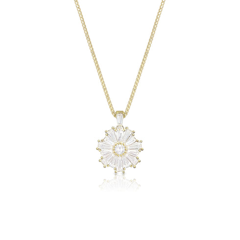 2.46ctw tapering diamond baguette pendant necklace<br>in 18K yellow gold; 15mm pendant diameter <span class='visuallyhidden'>Call, text 323-404-2959 for shopping assistance.</span>