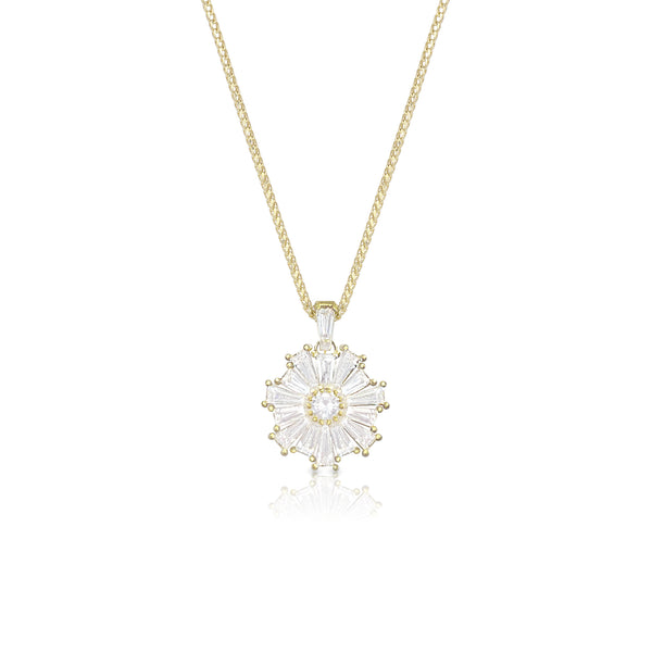 2.46ctw tapering diamond baguette pendant necklace<br>in 18K yellow gold; 15mm pendant diameter <span class='visuallyhidden'>Call, text 323-404-2959 for shopping assistance.</span>