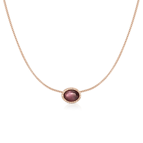 Dominique Cohen 18K rose gold ruby and champagne diamond east-west oval pendant necklace <span class='visuallyhidden'>Call, text 323-404-2959 for shopping assistance</span>