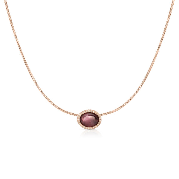 Dominique Cohen 18K rose gold ruby and champagne diamond east-west oval pendant necklace <span class='visuallyhidden'>Call, text 323-404-2959 for shopping assistance</span>