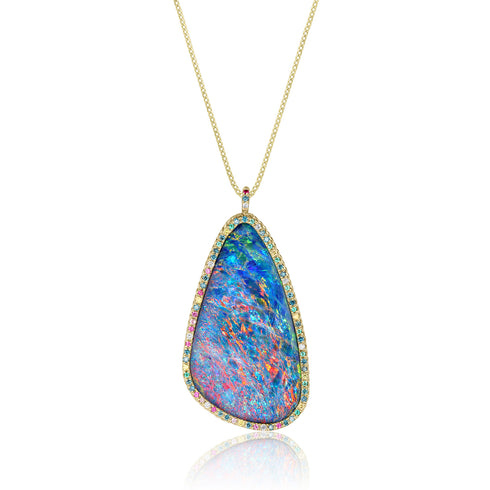large AAA Australian opal pendant necklace<br>with diamond, sapphire, emerald pave <span class='visuallyhidden'>Call, text 323-404-2959 for shopping assistance.</span>