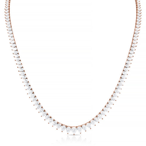 grande pear-cut riviera tennis necklace in 18k rose gold, a ±26ct showstopper <span class='visuallyhidden'>Text, phone 323-404-2959 for shopping assistance.</span>