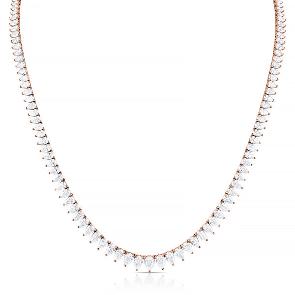 grande pear-cut riviera tennis necklace in 18k rose gold, a ±26ct showstopper <span class='visuallyhidden'>Text, phone 323-404-2959 for shopping assistance.</span>