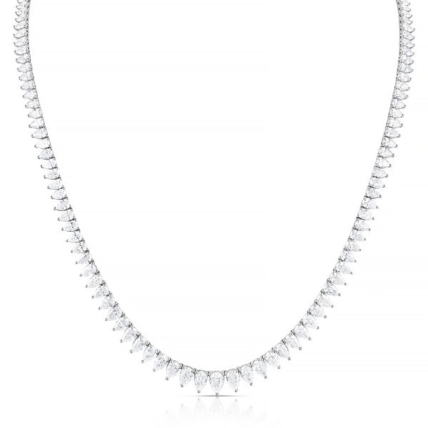 grande pear-cut riviera tennis necklace in 18k white gold, a ±26ct showstopper <span class='visuallyhidden'>Text, phone 323-404-2959 for shopping assistance.</span>