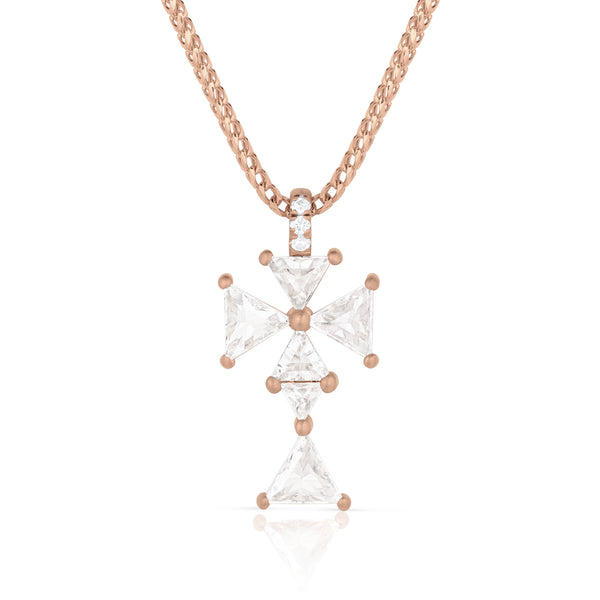 limited edition trillion diamond cross pendant necklace in 18K rose gold <span class='visuallyhidden'>Text, phone 323-404-2959 for shopping assistance.</span>