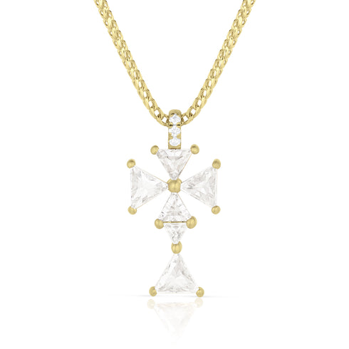 rose cut diamond trillion cross pendant necklace<br>here, in 18k yellow gold <span class='visuallyhidden'>Text, phone 323-404-2959 for shopping assistance.</span>