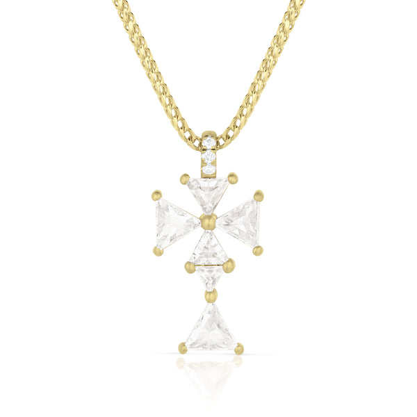 rose cut diamond trillion cross pendant necklace<br>here, in 18k yellow gold <span class='visuallyhidden'>Text, phone 323-404-2959 for shopping assistance.</span>