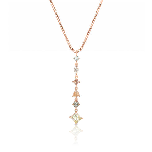 neutral hues fancy diamonds one of a kind flexible vertical shapes lariat pendant necklace, in rose gold <span class='visuallyhidden'>Call, text 323-404-2959 for shopping help.</span>