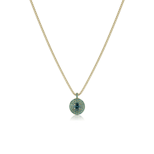 convex 18k yellow gold round blue diamond pendant necklace<br>on an 18k yellow gold adjustable length chain <span class='visuallyhidden'>Text, phone 323-404-2959 for shopping assistance.</span>