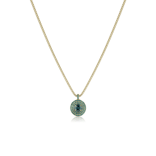 convex 18k yellow gold round blue diamond pendant necklace<br>on an 18k yellow gold adjustable length chain <span class='visuallyhidden'>Text, phone 323-404-2959 for shopping assistance.</span>