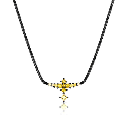 fancy lemon yellow diamonds princess cut petite thunderbird necklace<br>in 18k black gold <span class='visuallyhidden'>Call or text 323-404-2959 for shopping assistance</span>