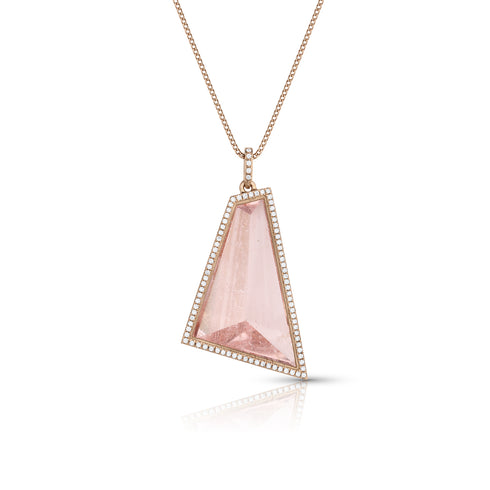 one of a kind morganite + white diamond abstract pendant necklace, 18k rose gold <span class='visuallyhidden'>Call, text 323-404-2959 for shop help.</span>