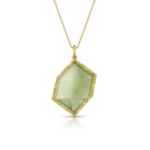 one of a kind beautiful beryl abstract pendant necklace framed in yellow diamonds <span class='visuallyhidden'>Call, text 323-404-2959 for shop help.</span>
