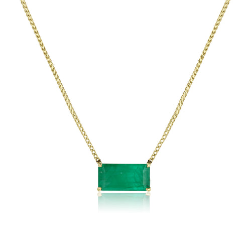 limited edition special elongated-cut emerald in minimalist east-west 18k yellow gold setting <span class='visuallyhidden'>Call, text 323-404-2959 for shop help.</span>