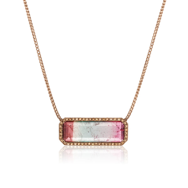 one of a kind banded tourmaline and champagne diamond pendant necklace by Dominique Cohen<span class='visuallyhidden'>; shop help at 760-978-9297.</span>