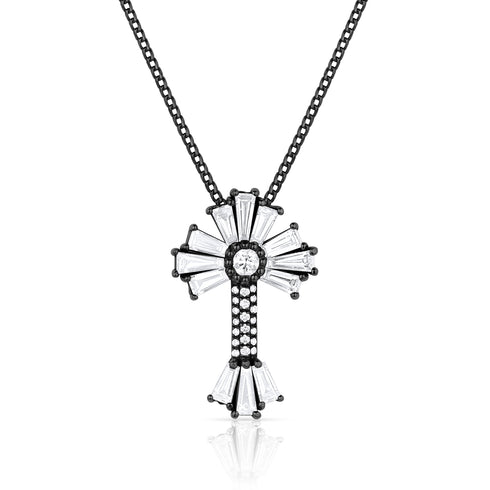 Dominique Cohen 2ct limited edition textural baguette sunburst diamond cross pendant necklace <span class='visuallyhidden'>Call, text 323-404-2959 for shop help.</span>