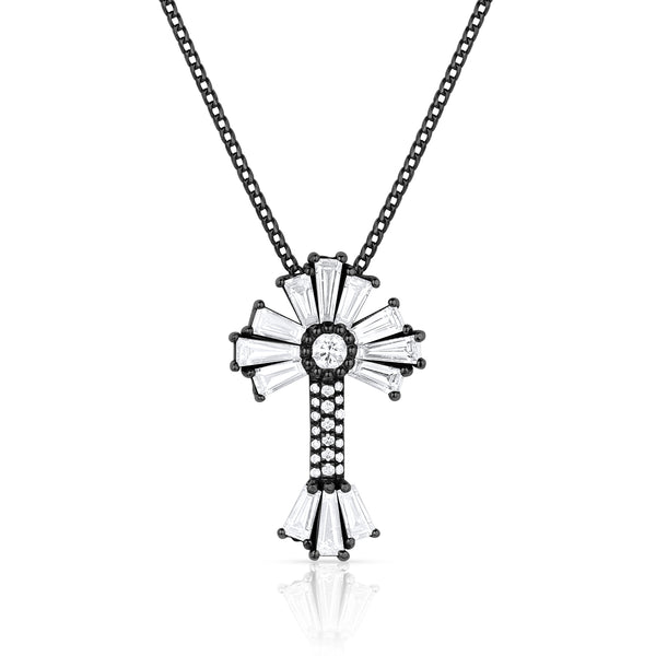 Dominique Cohen 2ct limited edition textural baguette sunburst diamond cross pendant necklace <span class='visuallyhidden'>Call, text 323-404-2959 for shop help.</span>
