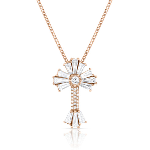 Dominique Cohen 2ct limited edition textural baguette sunburst diamond cross pendant necklace <span class='visuallyhidden'>Call, text 323-404-2959 for shop help.</span>