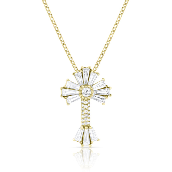 Dominique Cohen 2ct limited edition textural baguette sunburst diamond cross pendant necklace <span class='visuallyhidden'>Call, text 323-404-2959 for shop help.</span>